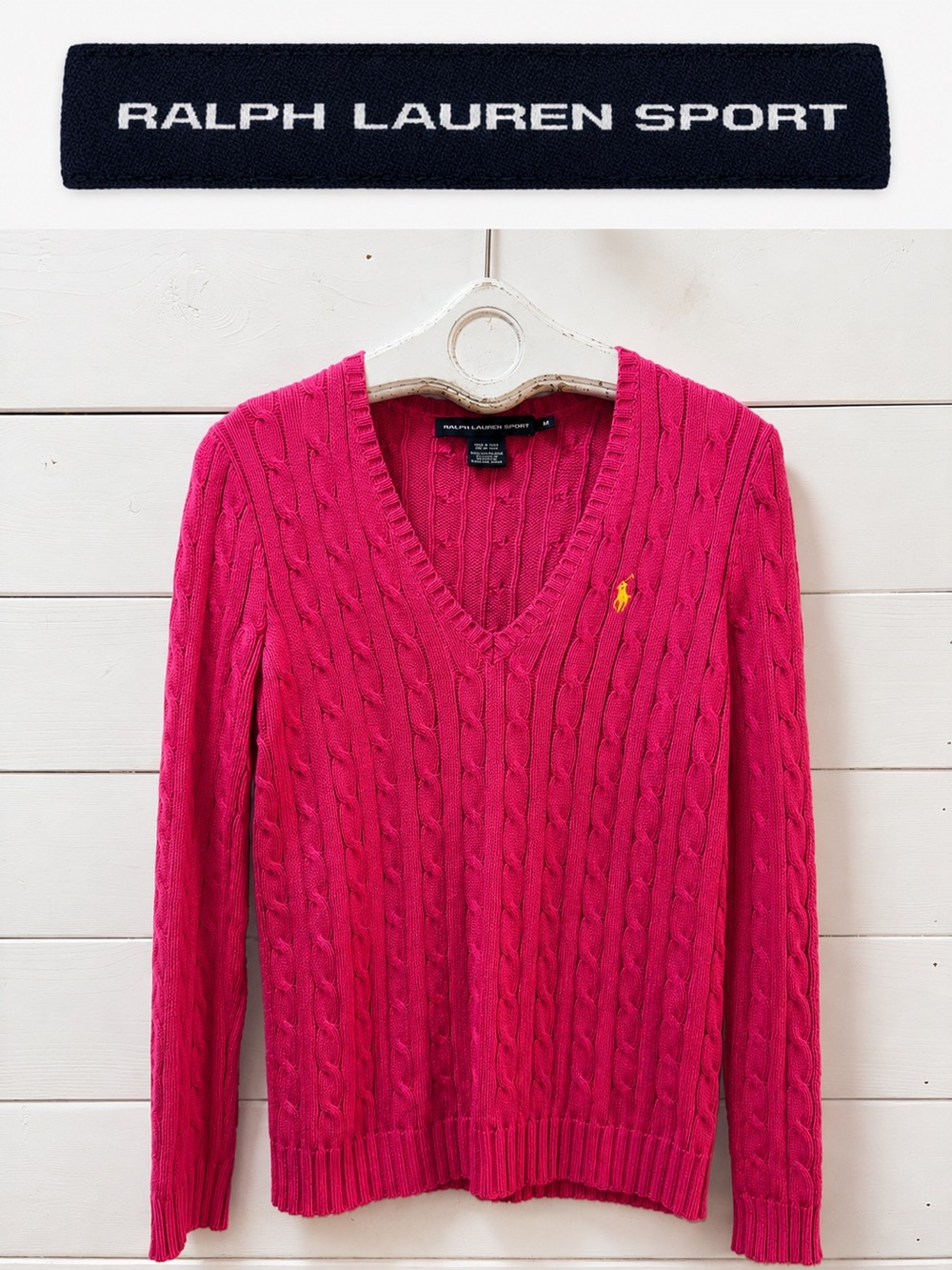 RALPH LAUREN SPORT Pink Cable Knit Sweater Size M